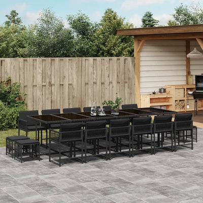 17 Piece Garden Dining Set with Cushions Black Poly Rattan