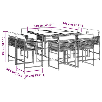 9 Piece Garden Dining Set with Cushions Light Grey Poly Rattan