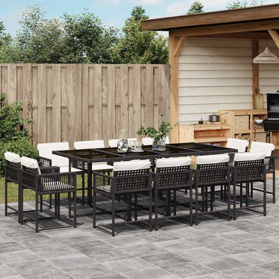 13 Piece Garden Dining Set with Cushions Black Poly Rattan