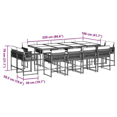 13 Piece Garden Dining Set with Cushions Black Poly Rattan