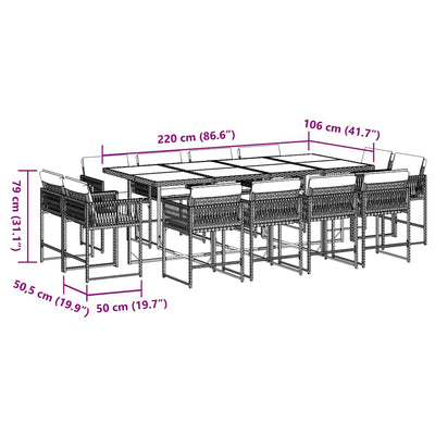 13 Piece Garden Dining Set with Cushions Grey Poly Rattan