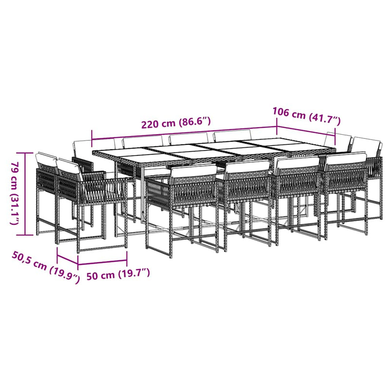 13 Piece Garden Dining Set with Cushions Grey Poly Rattan