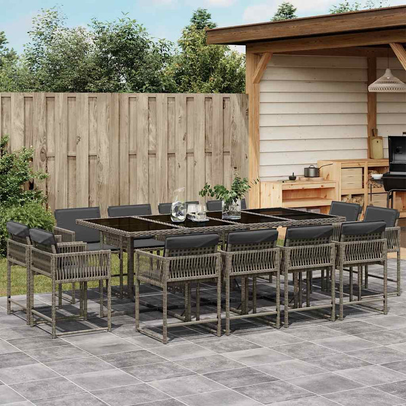 13 Piece Garden Dining Set with Cushions Grey Poly Rattan