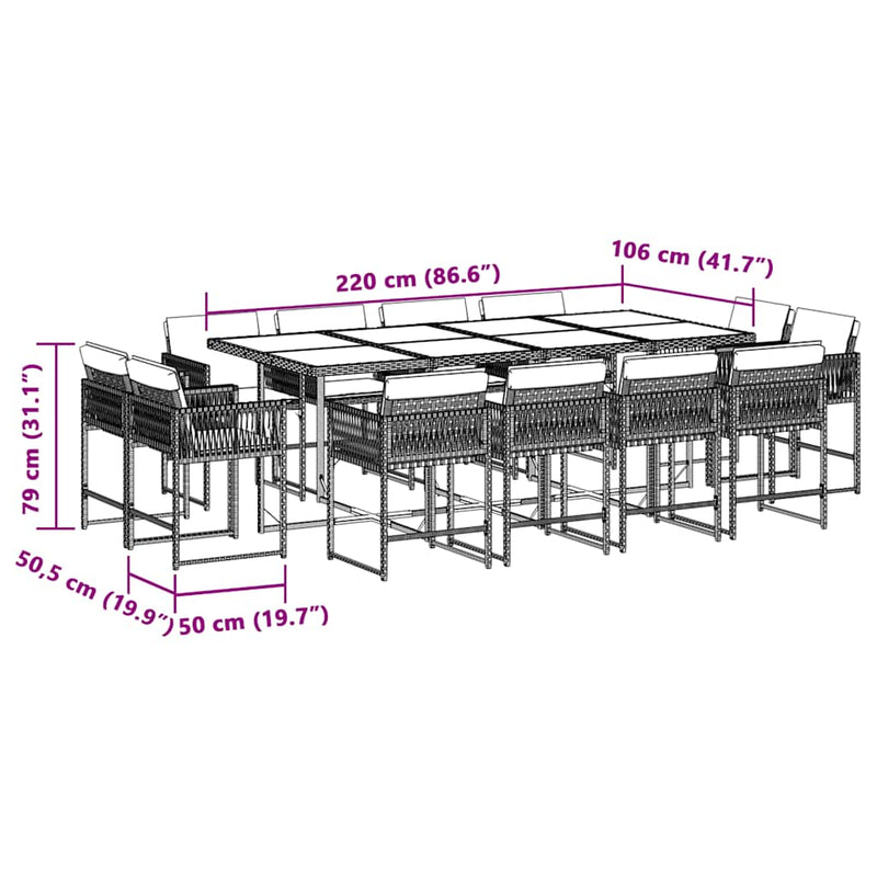 13 Piece Garden Dining Set with Cushions Mix Beige Poly Rattan