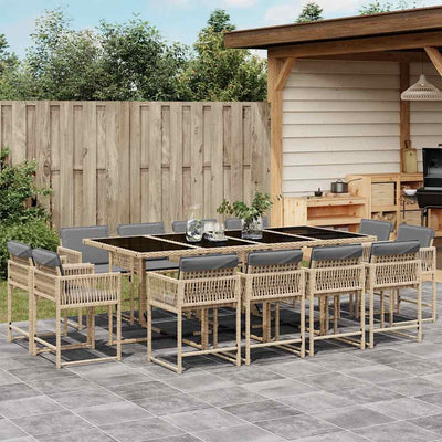 13 Piece Garden Dining Set with Cushions Mix Beige Poly Rattan