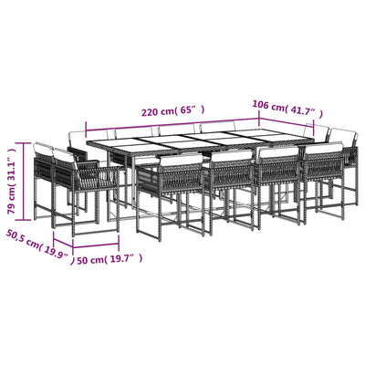 13 Piece Garden Dining Set with Cushions Black Poly Rattan