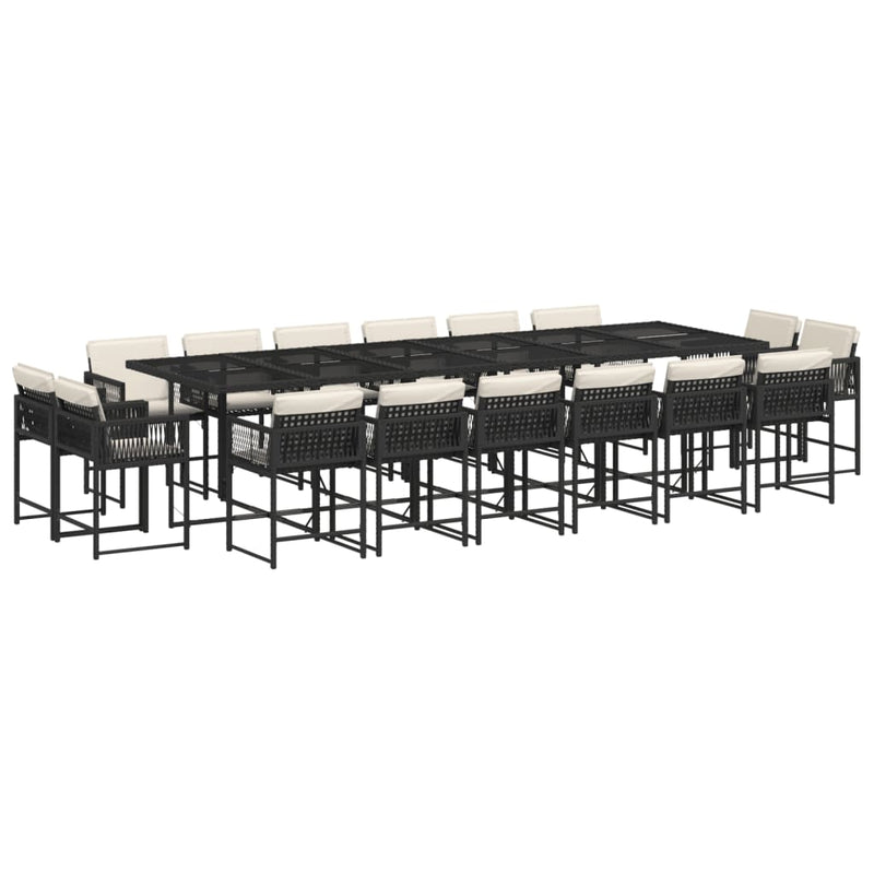 17 Piece Garden Dining Set with Cushions Black Poly Rattan