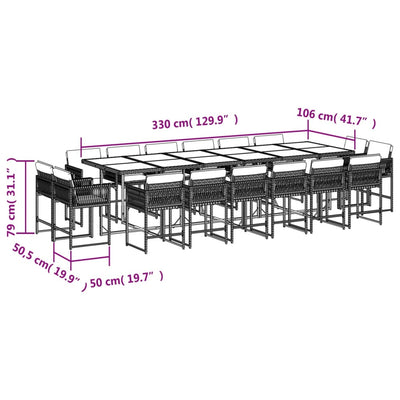 17 Piece Garden Dining Set with Cushions Grey Poly Rattan