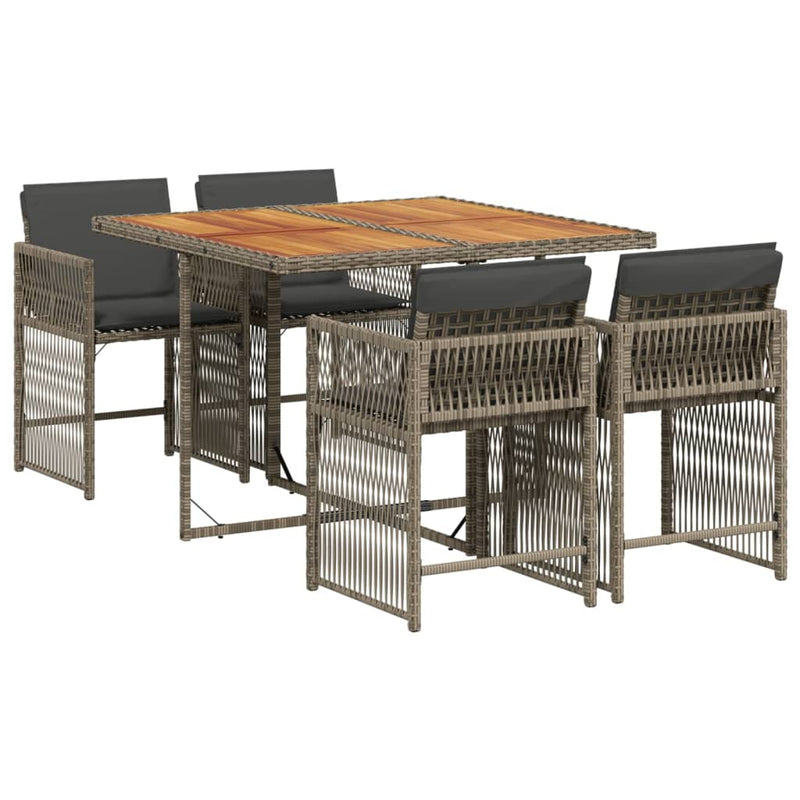 5 Piece Garden Dining Set with Cushions Grey Poly Rattan