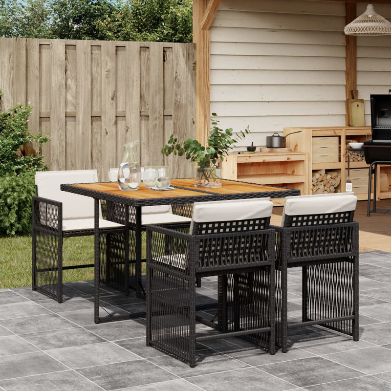 5 Piece Garden Dining Set with Cushions Black Poly Rattan