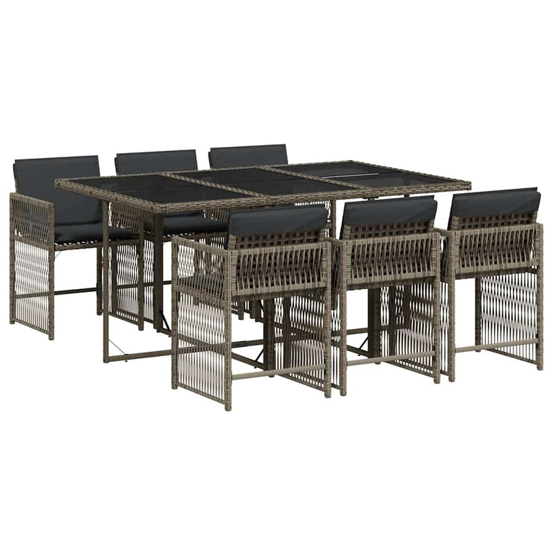 7 Piece Garden Dining Set with Cushions Grey Poly Rattan