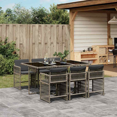 7 Piece Garden Dining Set with Cushions Grey Poly Rattan