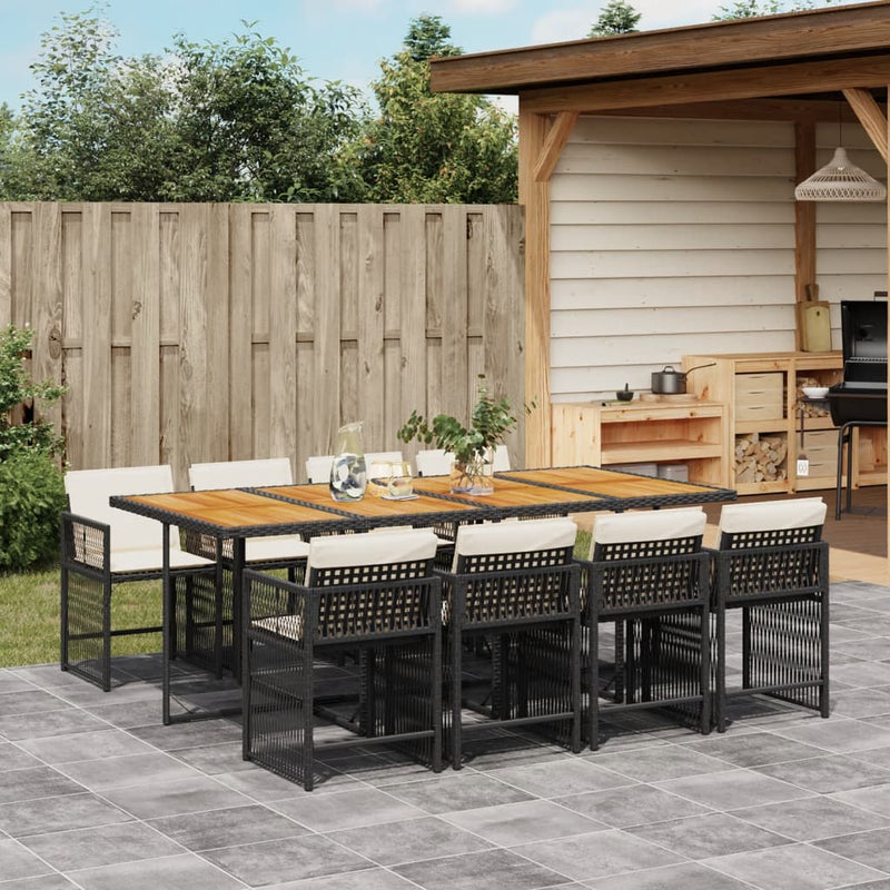 9 Piece Garden Dining Set with Cushions Black Poly Rattan