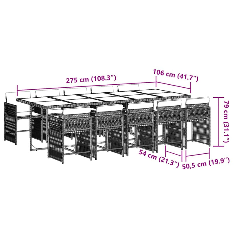 11 Piece Garden Dining Set with Cushions Grey Poly Rattan