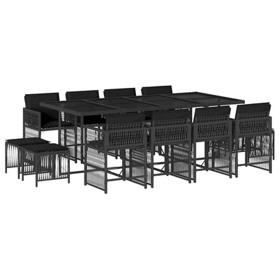 13 Piece Garden Dining Set with Cushions Black Poly Rattan