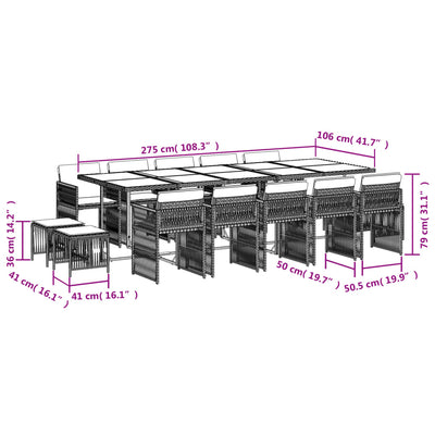 15 Piece Garden Dining Set with Cushions Light Grey Poly Rattan