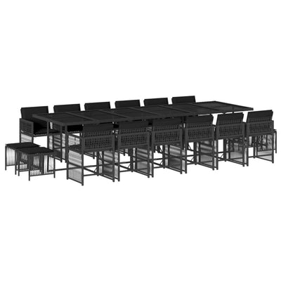 17 Piece Garden Dining Set with Cushions Black Poly Rattan
