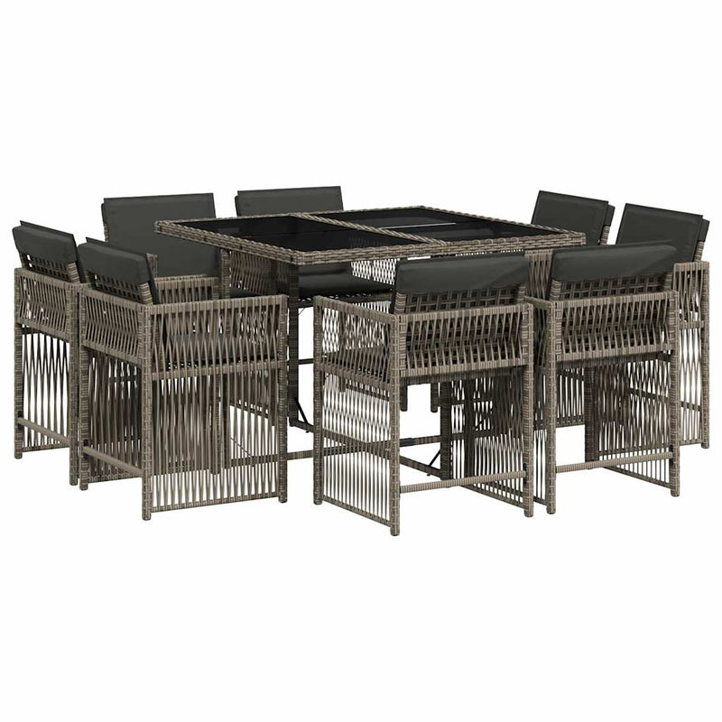 9 Piece Garden Dining Set with Cushions Grey Poly Rattan