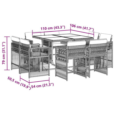 9 Piece Garden Dining Set with Cushions Grey Poly Rattan