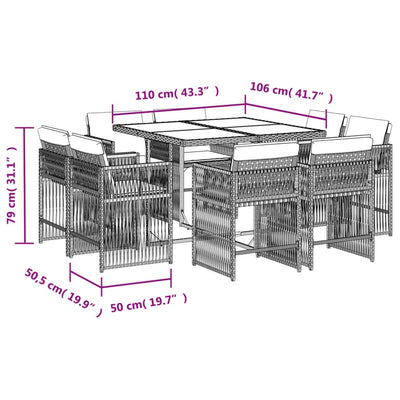 9 Piece Garden Dining Set with Cushions Beige Poly Rattan