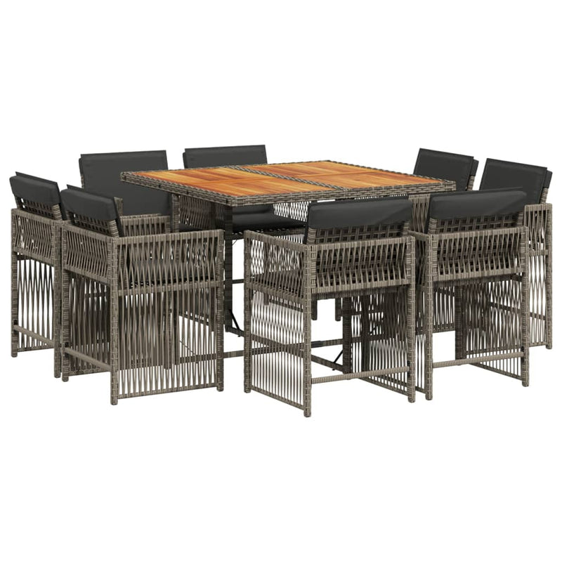 9 Piece Garden Dining Set with Cushions Grey Poly Rattan