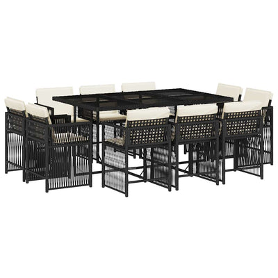 11 Piece Garden Dining Set with Cushions Black Poly Rattan