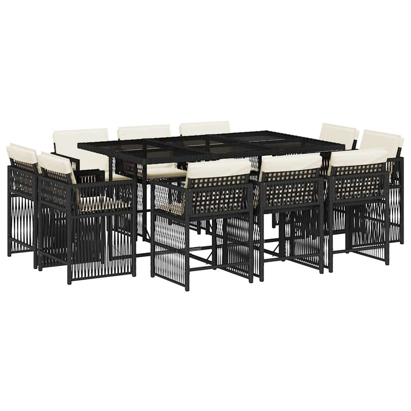 11 Piece Garden Dining Set with Cushions Black Poly Rattan