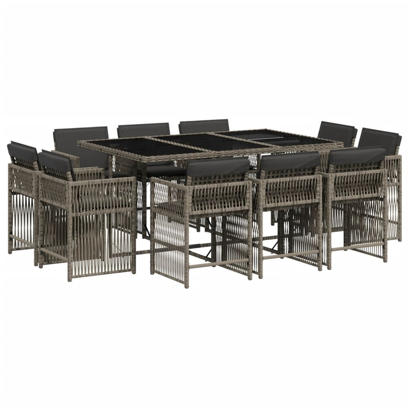 11 Piece Garden Dining Set with Cushions Grey Poly Rattan