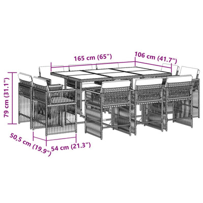 11 Piece Garden Dining Set with Cushions Grey Poly Rattan