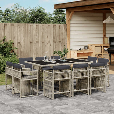 11 Piece Garden Dining Set with Cushions Light Grey Poly Rattan
