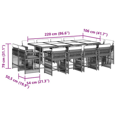 13 Piece Garden Dining Set with Cushions Grey Poly Rattan