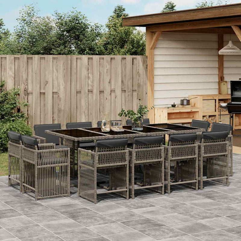 13 Piece Garden Dining Set with Cushions Grey Poly Rattan