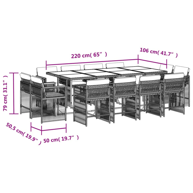 13 Piece Garden Dining Set with Cushions Light Grey Poly Rattan