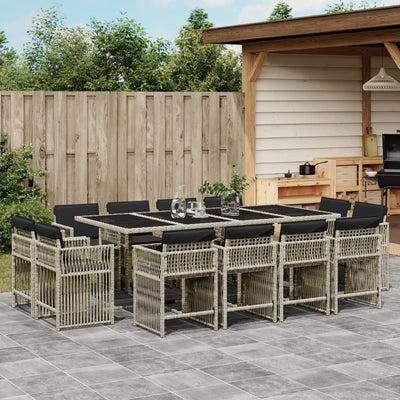 13 Piece Garden Dining Set with Cushions Light Grey Poly Rattan