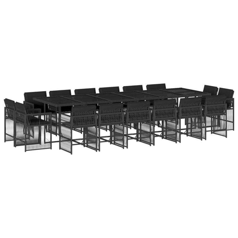 17 Piece Garden Dining Set with Cushions Black Poly Rattan