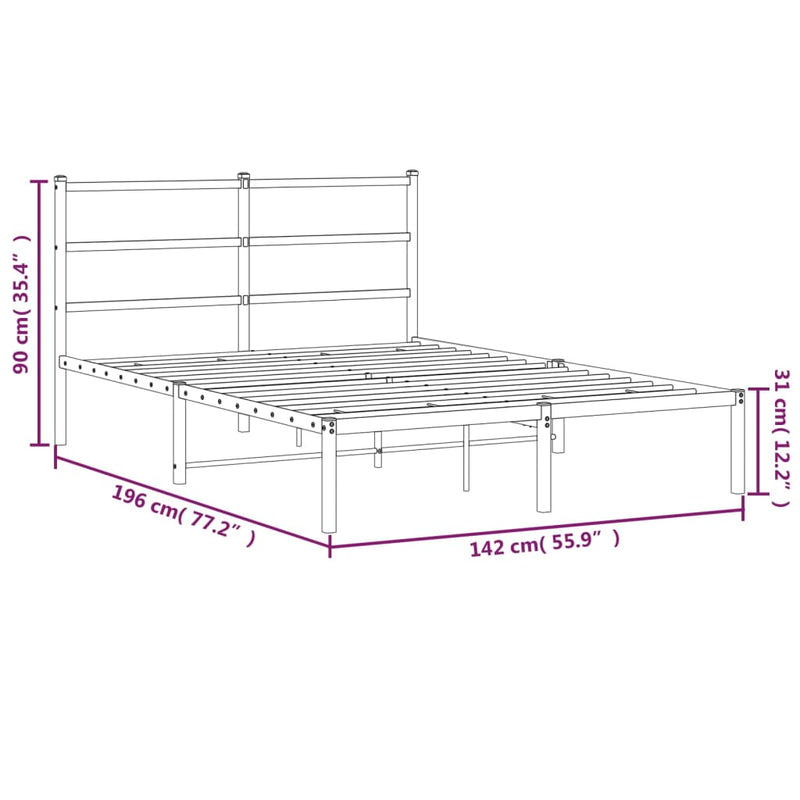 Metal Bed Frame without Mattress with Headboard Black 135x190 cm