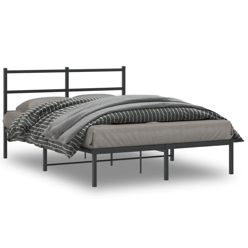 Metal Bed Frame without Mattress with Headboard Black 135x190 cm