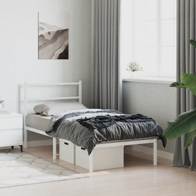 Metal Bed Frame without Mattress with Headboard White 90x190 cm