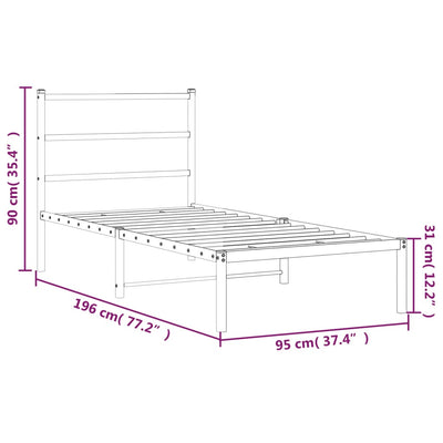 Metal Bed Frame without Mattress with Headboard White 90x190 cm