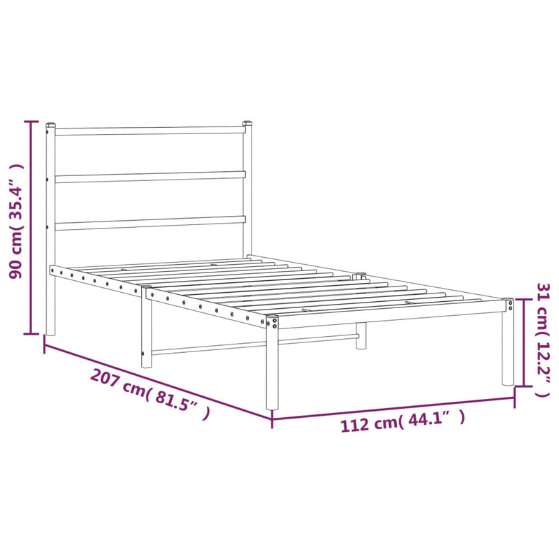 Metal Bed Frame without Mattress with Headboard White 107x203 cm King Single