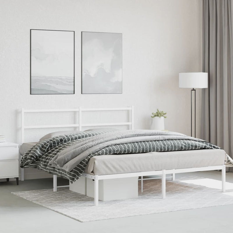 Metal Bed Frame without Mattress with Headboard White 150x200 cm