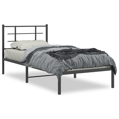 Metal Bed Frame without Mattress with Headboard Black 90x190 cm