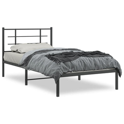 Metal Bed Frame without Mattress with Headboard Black 107x203 cm King Single