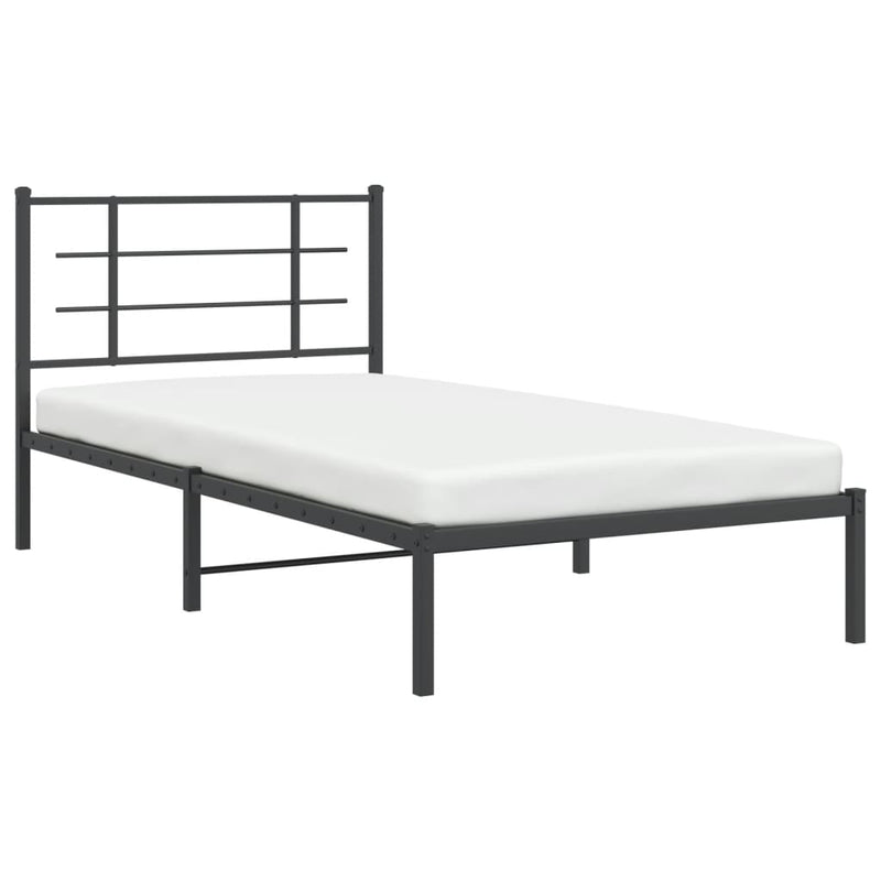 Metal Bed Frame without Mattress with Headboard Black 107x203 cm King Single