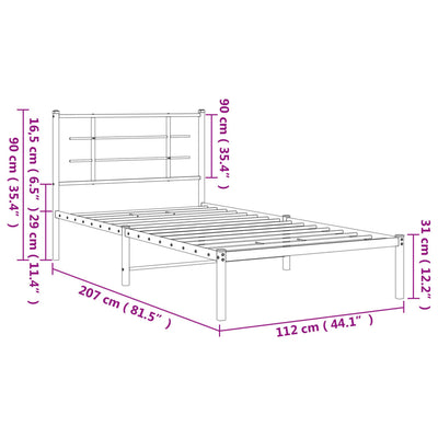 Metal Bed Frame without Mattress with Headboard Black 107x203 cm King Single