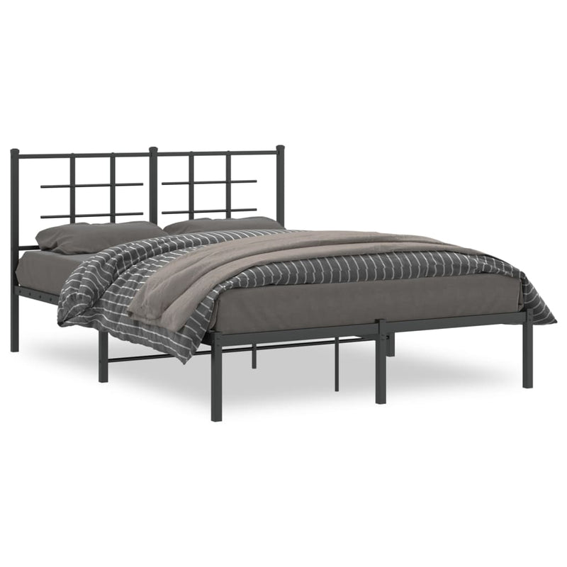 Metal Bed Frame without Mattress with Headboard Black 135x190 cm