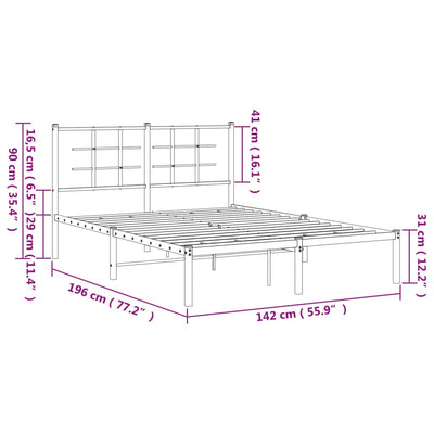 Metal Bed Frame without Mattress with Headboard Black 135x190 cm