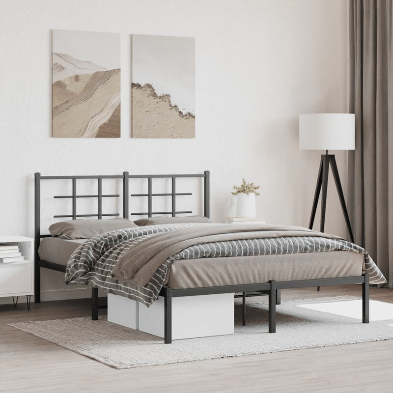 Metal Bed Frame without Mattress with Headboard Black 135x190 cm