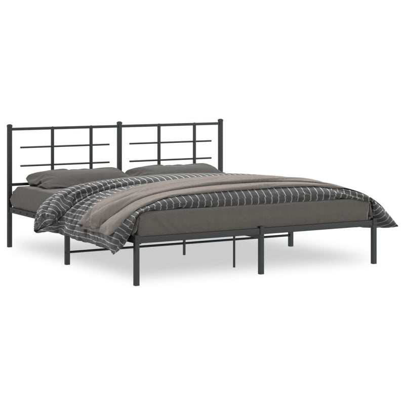 Metal Bed Frame without Mattress with Headboard Black 183x203 cm King