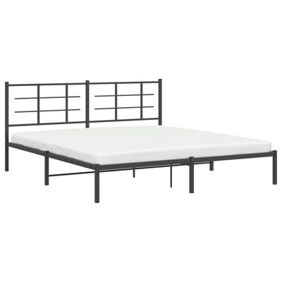 Metal Bed Frame without Mattress with Headboard Black 183x203 cm King